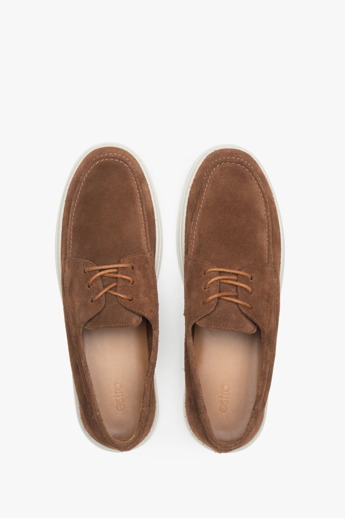 Estro men’s loafers, brown, lace-up, in premium Italian natural velour.