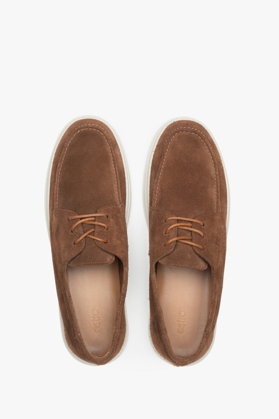 Estro men’s loafers, brown, lace-up, in premium Italian natural velour.
