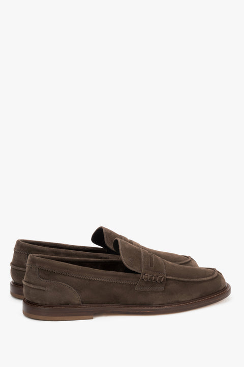 Men's premium velour penny loafers in brown by Frau – a three-quarter angled view emphasizing the traditional craftsmanship and elegant silhouette.