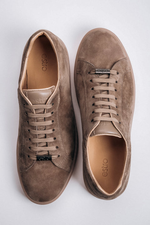 Men’s Brown Sneakers in Genuine Velour with a Soft Sole Estro ER00119192.