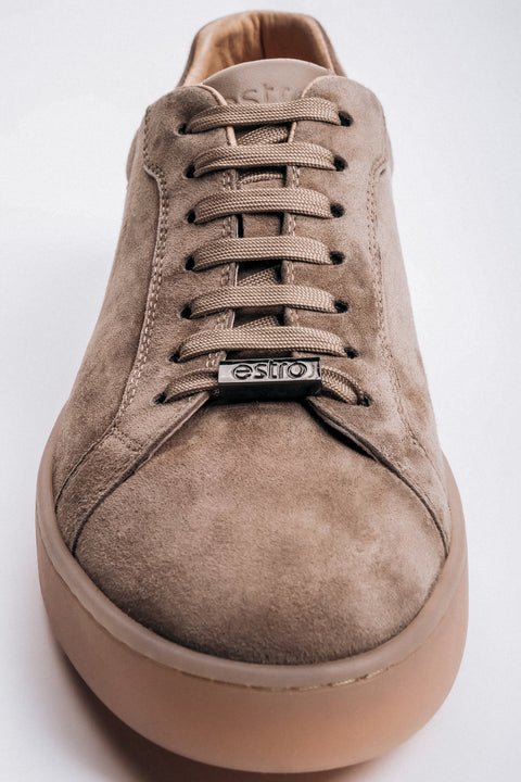 Classic men’s sneakers in brown genuine velour for spring and autumn.