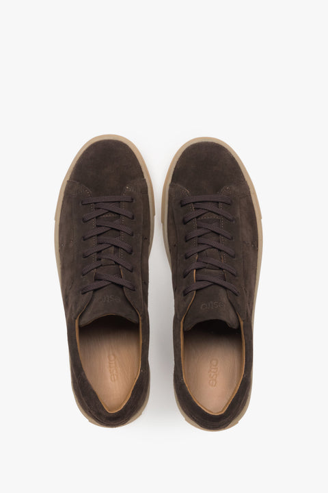 Dark brown men’s sneakers by Estro in premium Italian natural velour.