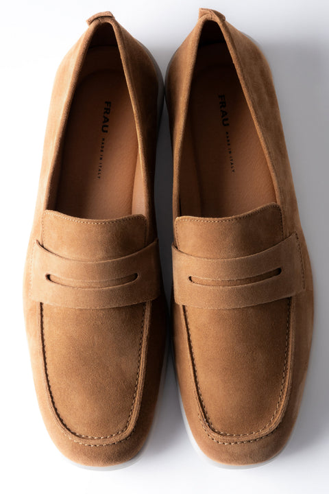Men's Caramel Penny Loafers made of Premium Italian Genuine Velour Frau ER00119956.