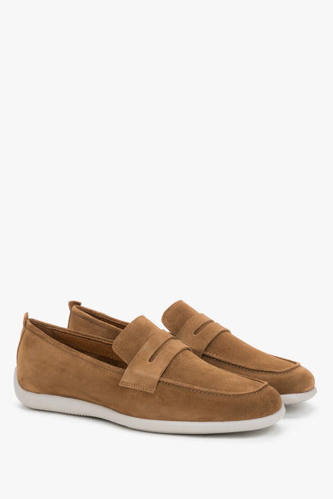 Men's classic caramel velour penny loafers with an ultra-lightweight contrast sole, Frau.