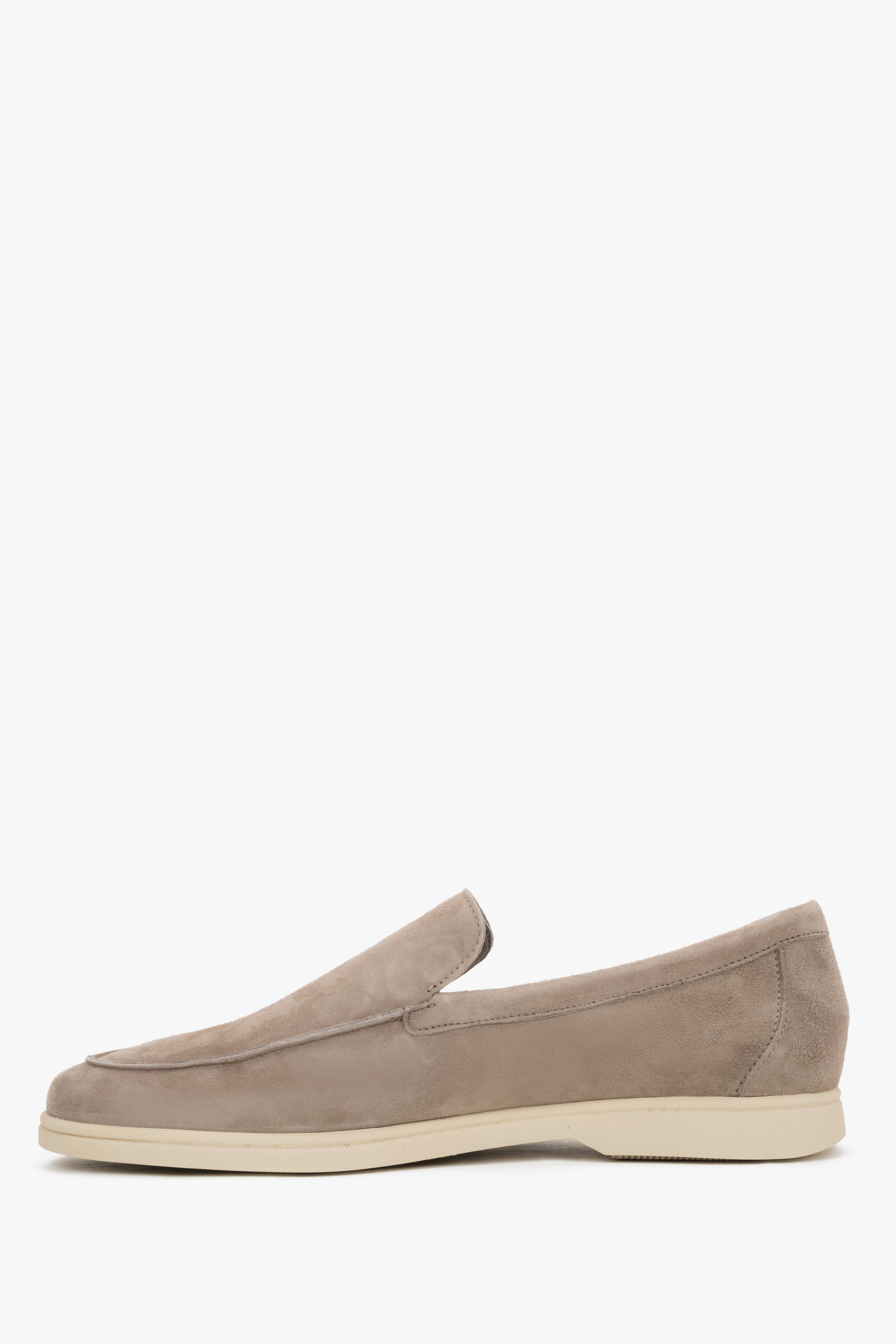 Sandy beige men's premium velour loafers by Frau – a clean side profile highlighting the elegant silhouette and slip-on design.