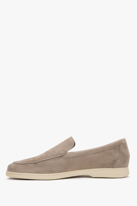 Sandy beige men's premium velour loafers by Frau – a clean side profile highlighting the elegant silhouette and slip-on design.