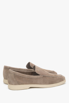 Men's premium velour loafers in beige by Frau – a three-quarter angled view of the pair, accentuating the decorative stitching and artisanal finish.