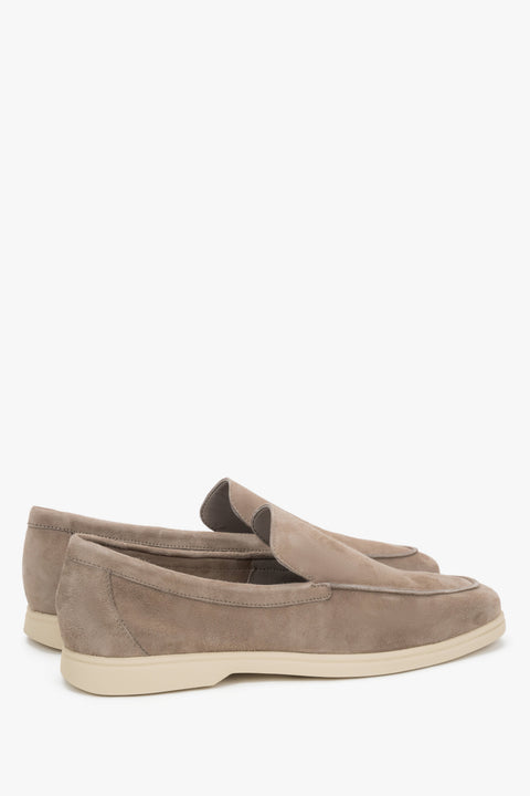 Men's premium velour loafers in beige by Frau – a three-quarter angled view of the pair, accentuating the decorative stitching and artisanal finish.
