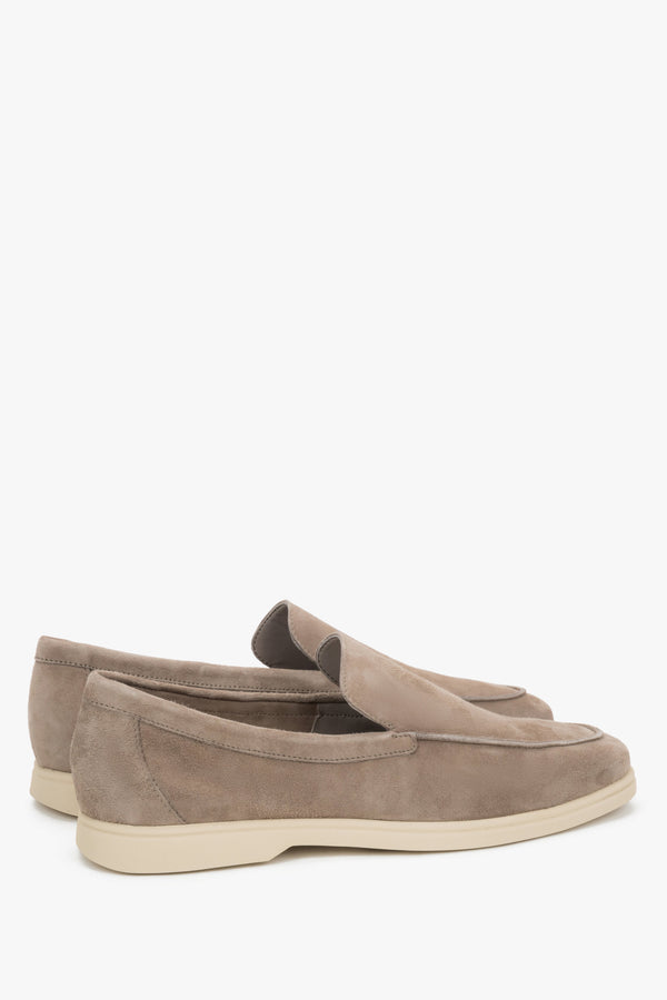 Men's premium velour loafers in beige by Frau – a three-quarter angled view of the pair, accentuating the decorative stitching and artisanal finish.