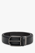 Men's Classic Black Pebble Leather Belt with Chromed Buckle Estro ER00120703.