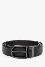 Men's Classic Black Pebble Leather Belt with Chromed Buckle Estro ER00120703.