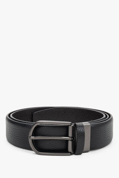 Men's Classic Black Pebble Leather Belt with Chromed Buckle Estro ER00120703.