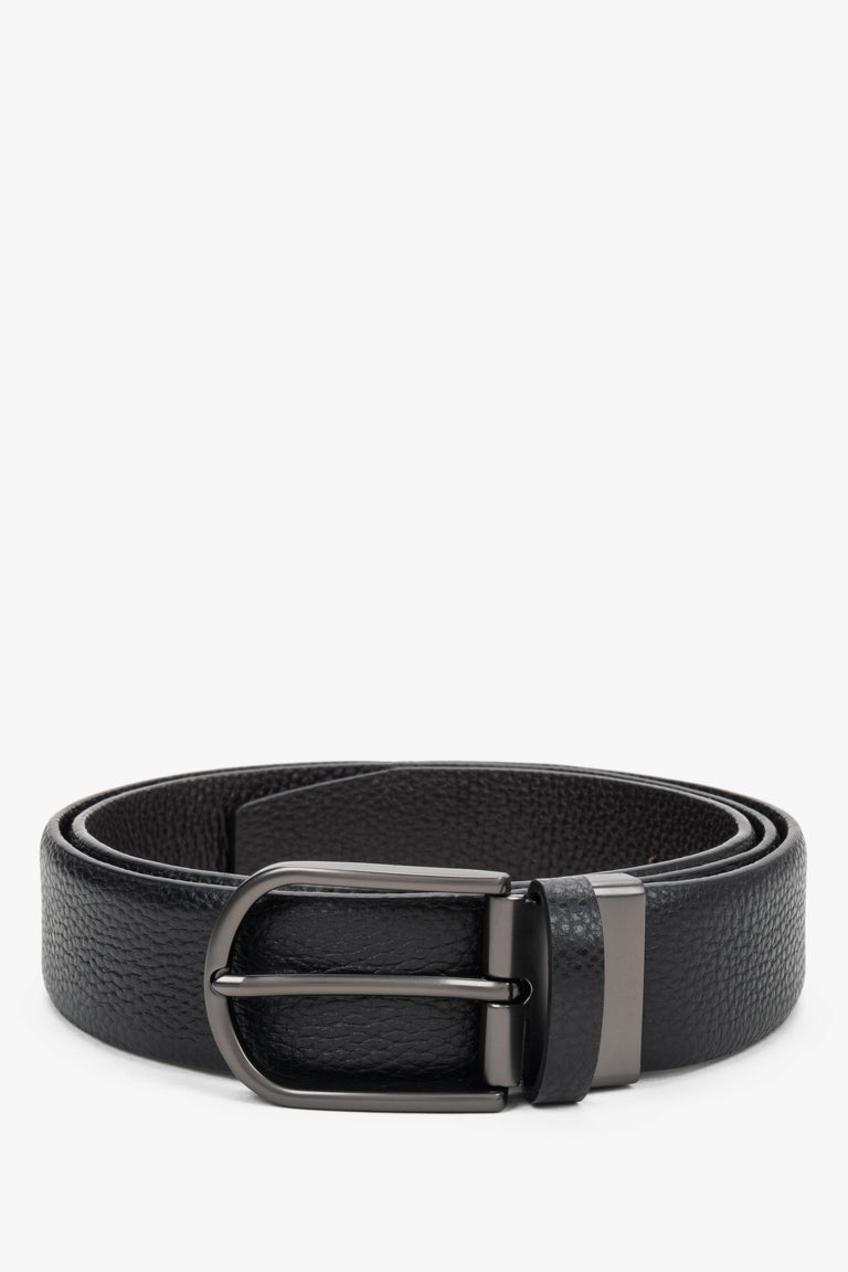Men's Classic Black Pebble Leather Belt with Chromed Buckle Estro ER00120703.