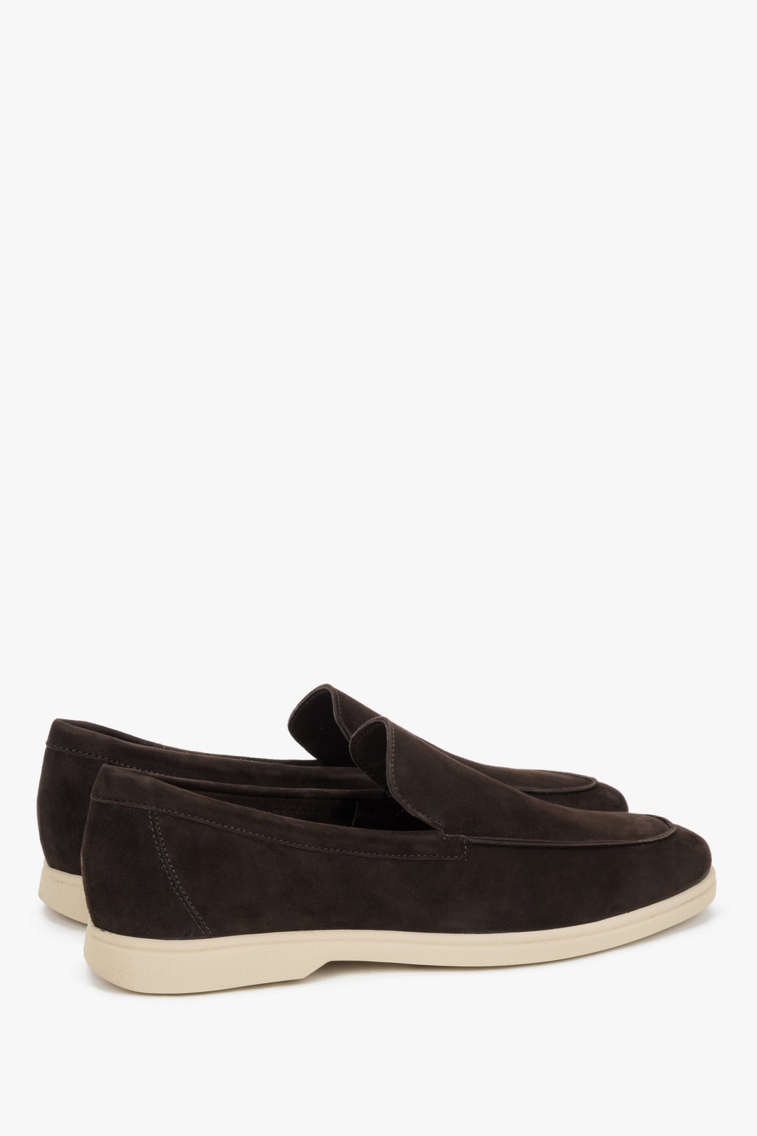 Men's premium velour loafers in dark brown by Frau – a three-quarter angled view of the pair, accentuating the decorative stitching and artisanal finish.