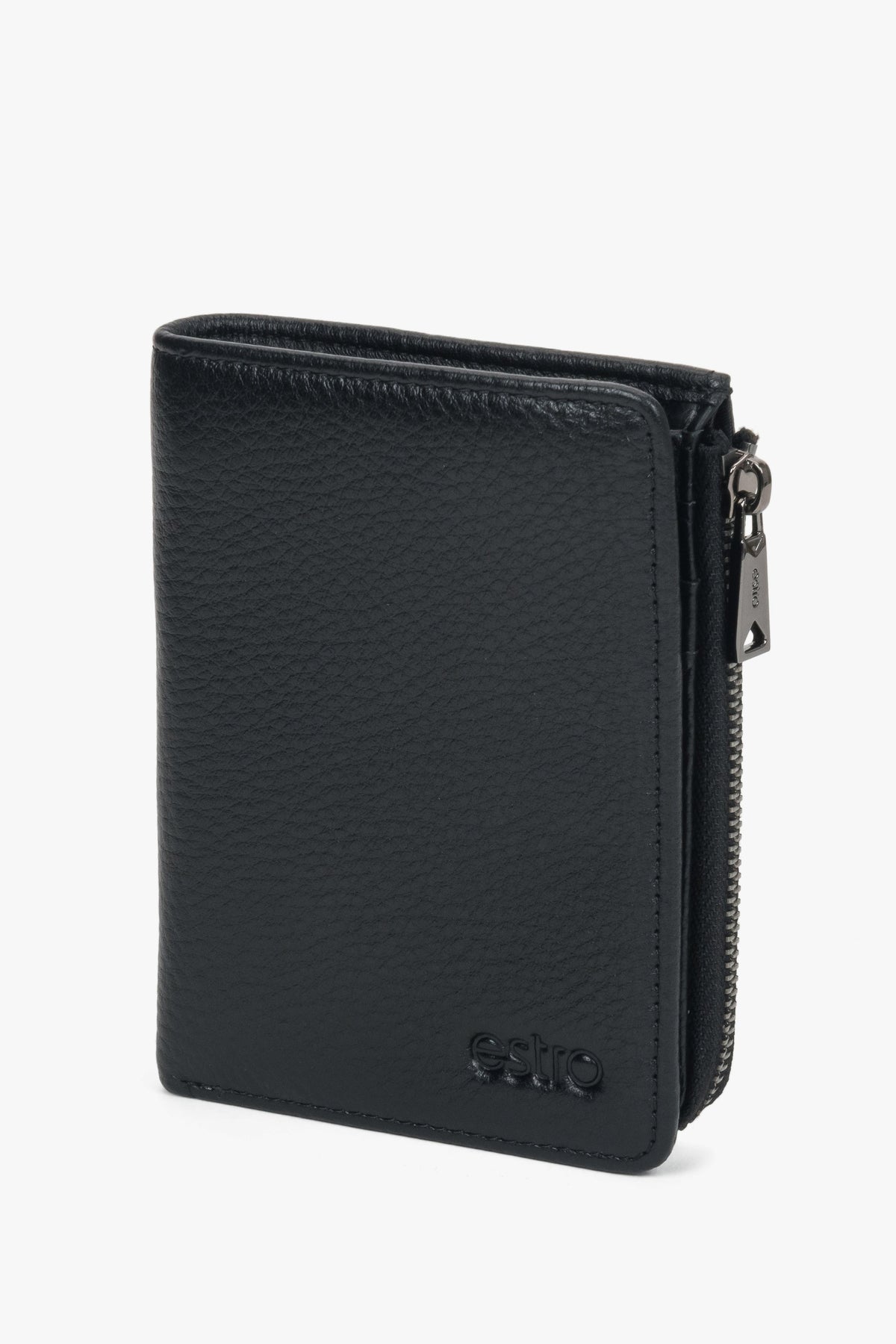 Sleek black wallet crafted from pebbled genuine leather for a stylish, durable finish.