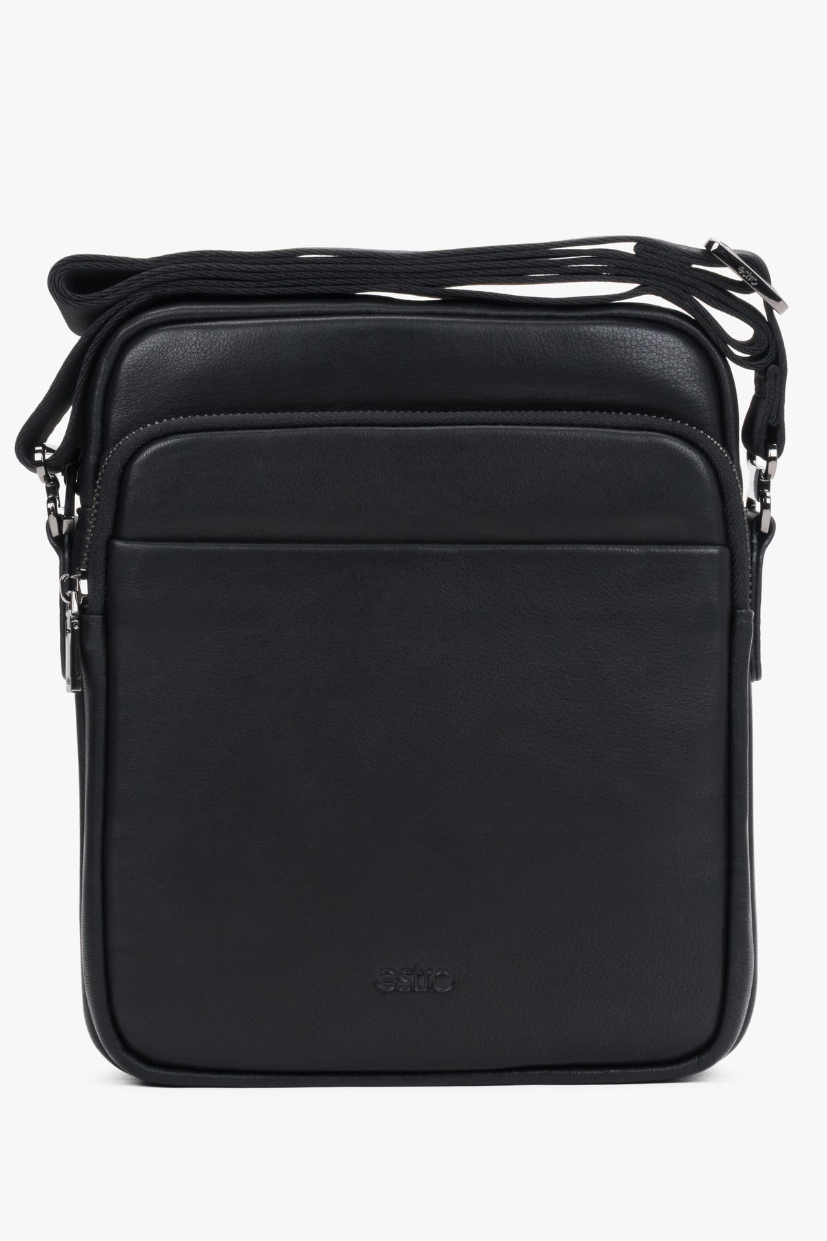 Men’s Compact Black Shoulder Bag made of Genuine Leather Estro ER00120402.