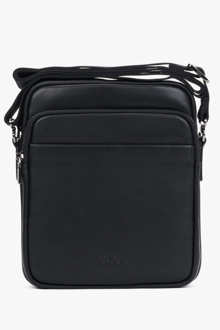 Men’s Compact Black Shoulder Bag made of Genuine Leather Estro ER00120402.