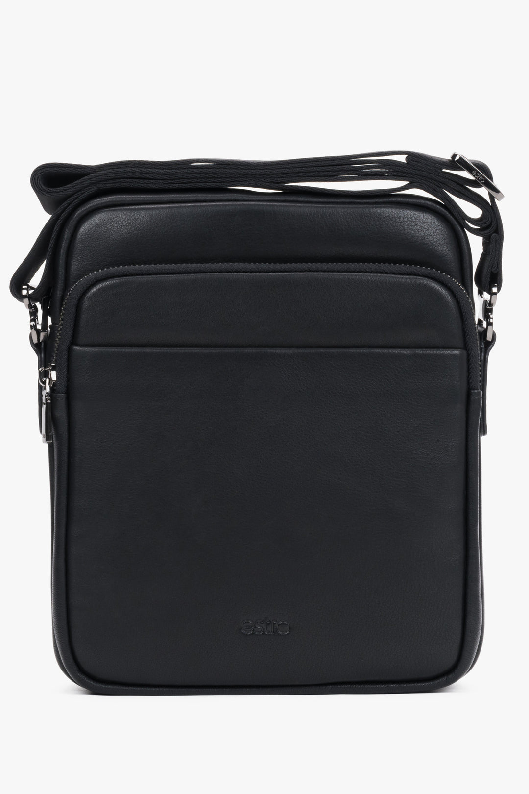 Men’s Compact Black Shoulder Bag made of Genuine Leather Estro ER00120402.