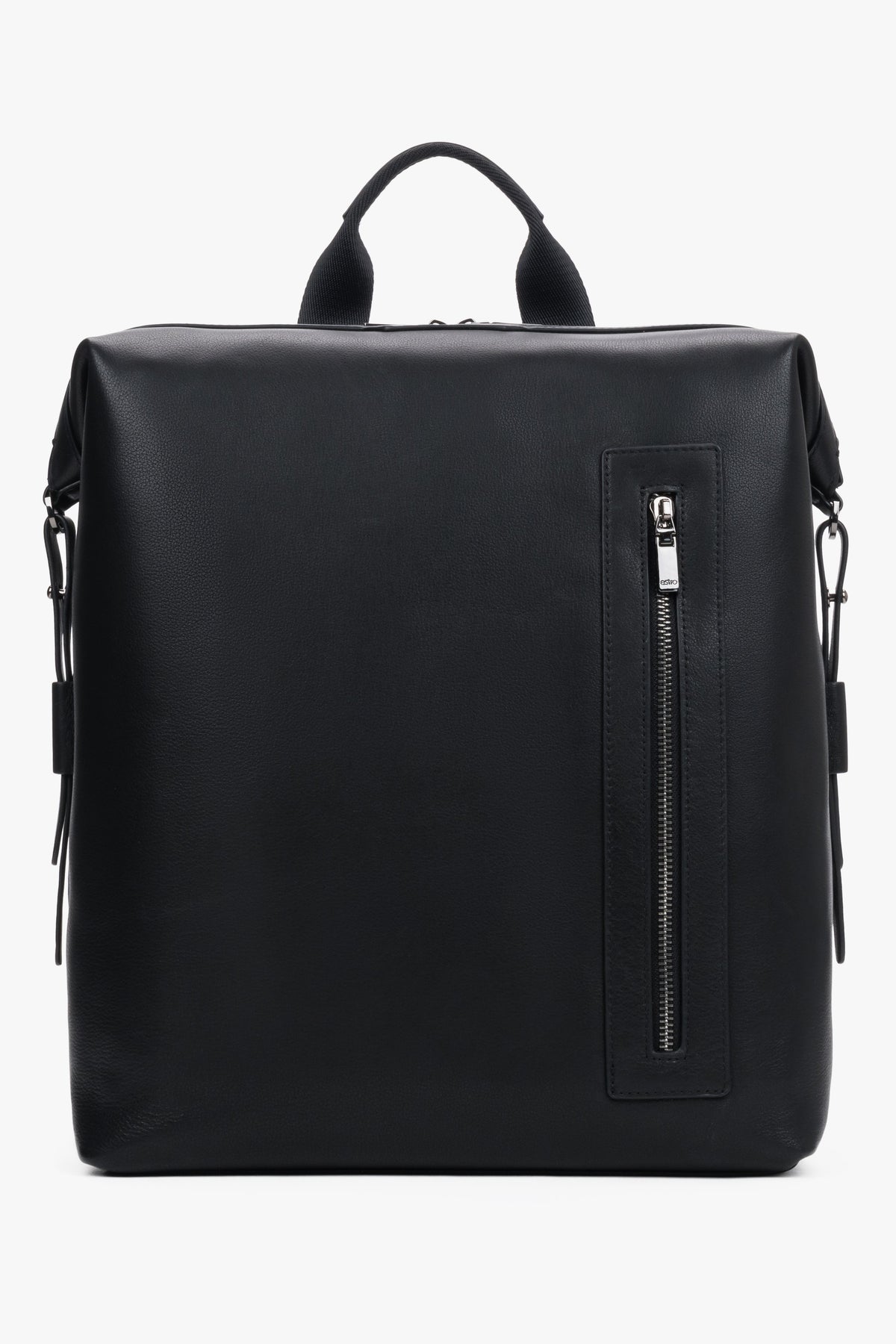 Men's Compact Genuine Leather Backpack with Silver Hardware Estro ER00120404.