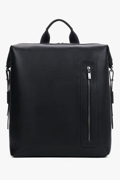 Men's Compact Genuine Leather Backpack with Silver Hardware Estro ER00120404.