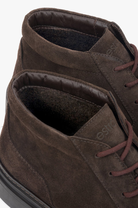 Stylish and warm men’s dark brown boots made of genuine velour leather, Estro ER00118324.