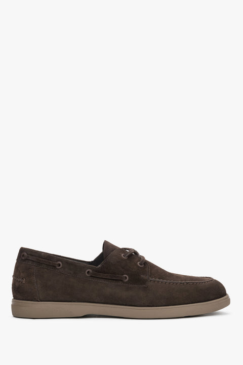 Men's Dark Brown Boat Loafers made of Premium Italian Genuine Velour Estro ER00119619.