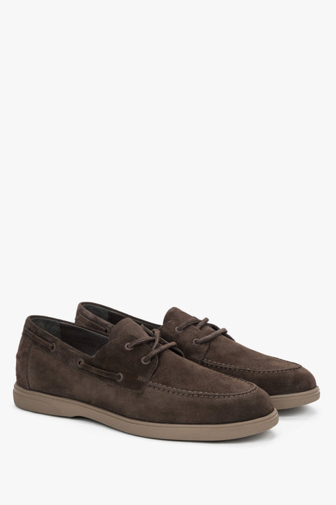 Men’s dark brown boat-style loafers made of premium Italian natural velour.