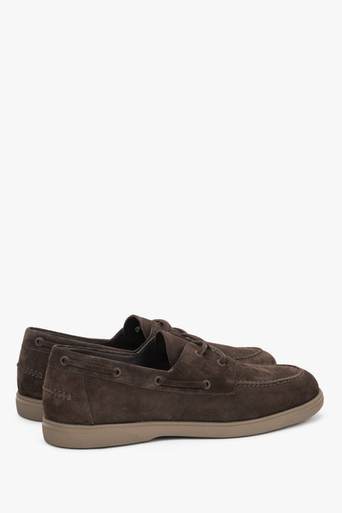 Dark brown men’s boat-style loafers Estro made of premium Italian natural velour.