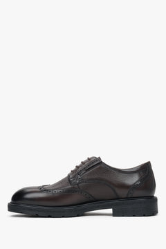 Men’s brogue shoes, dark brown, made of genuine leather, Estro.