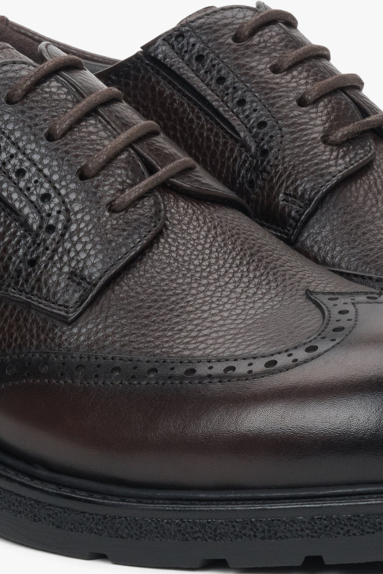 Made of genuine leather, dark brown men’s brogue shoes, Estro.