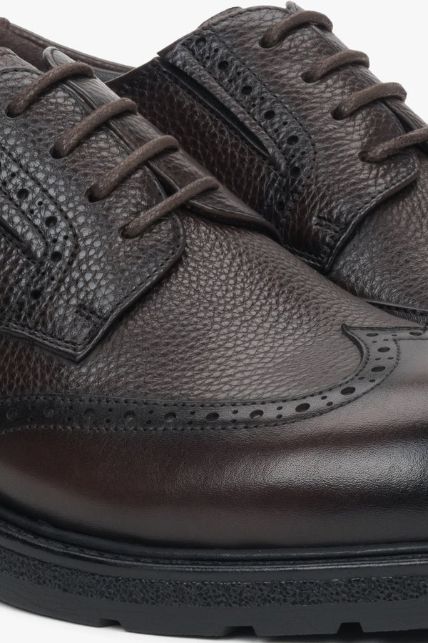 Made of genuine leather, dark brown men’s brogue shoes, Estro.
