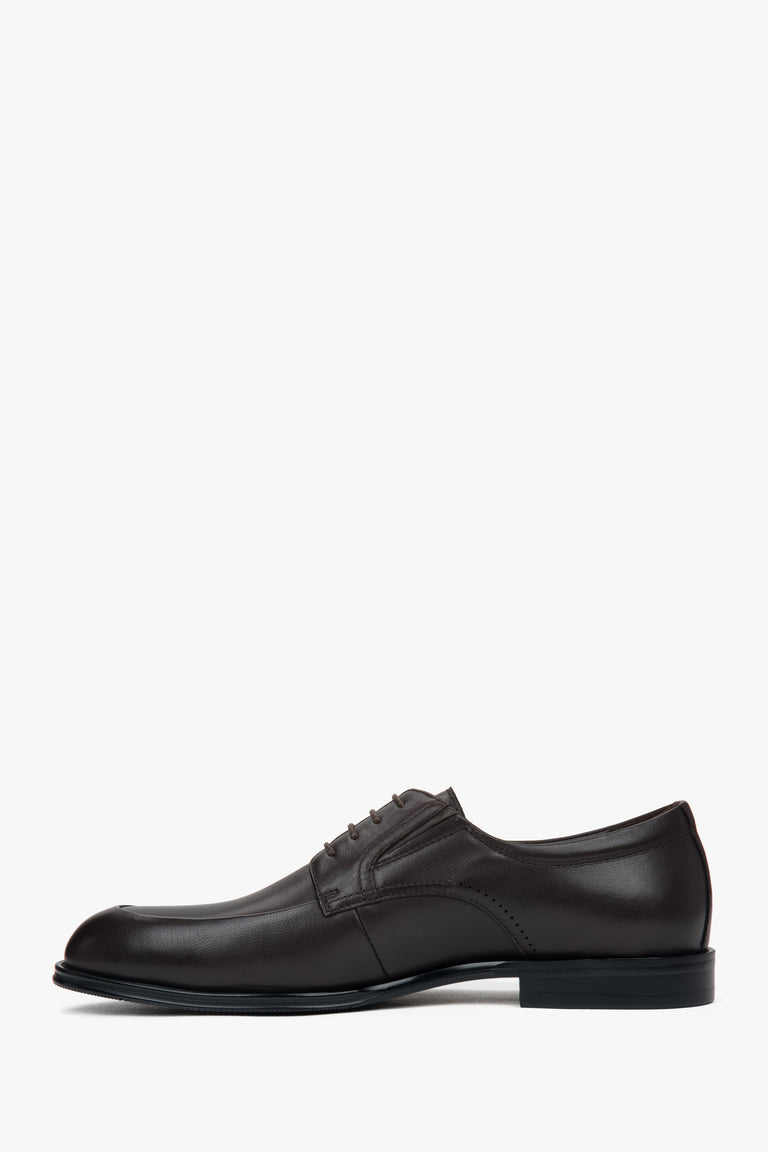 Dark brown men's derby shoes made of genuine leather, Estro.