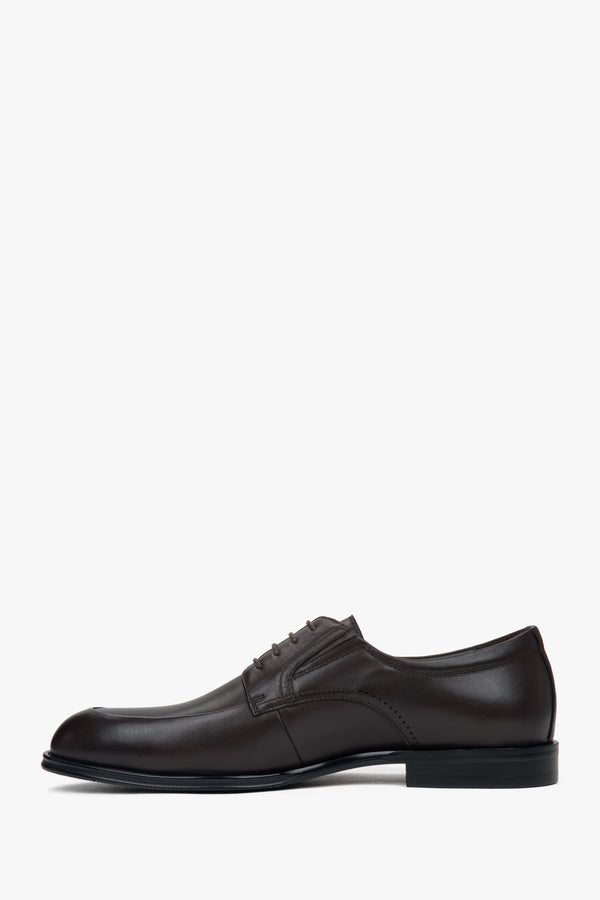 Dark brown men's derby shoes made of genuine leather, Estro.