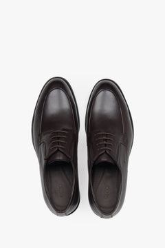 Men's derby shoes, dark brown, made of genuine leather, Estro.