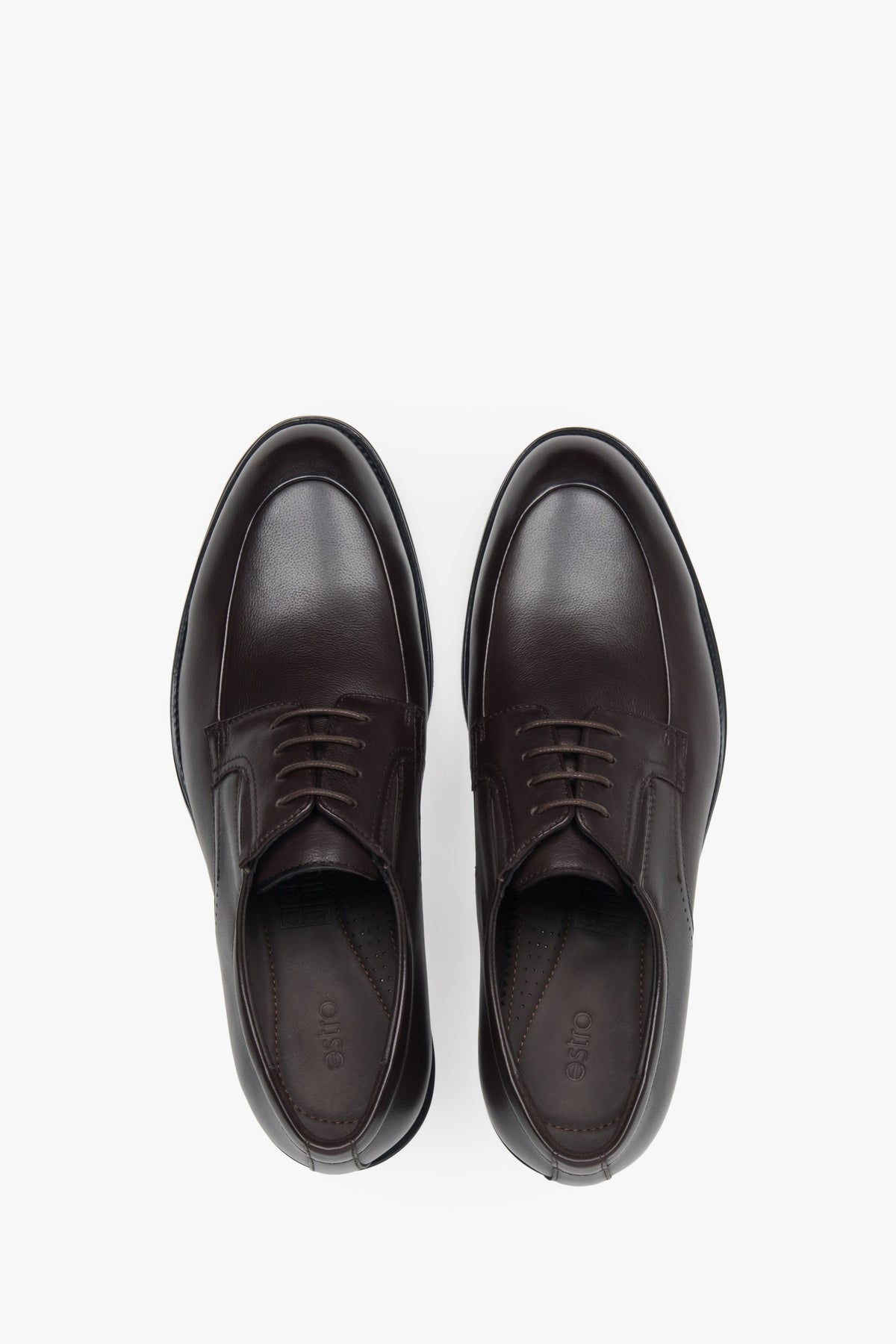 Men's derby shoes, dark brown, made of genuine leather, Estro.