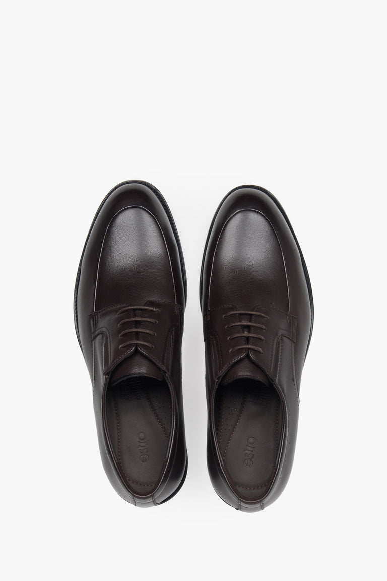 Men's derby shoes, dark brown, made of genuine leather, Estro.