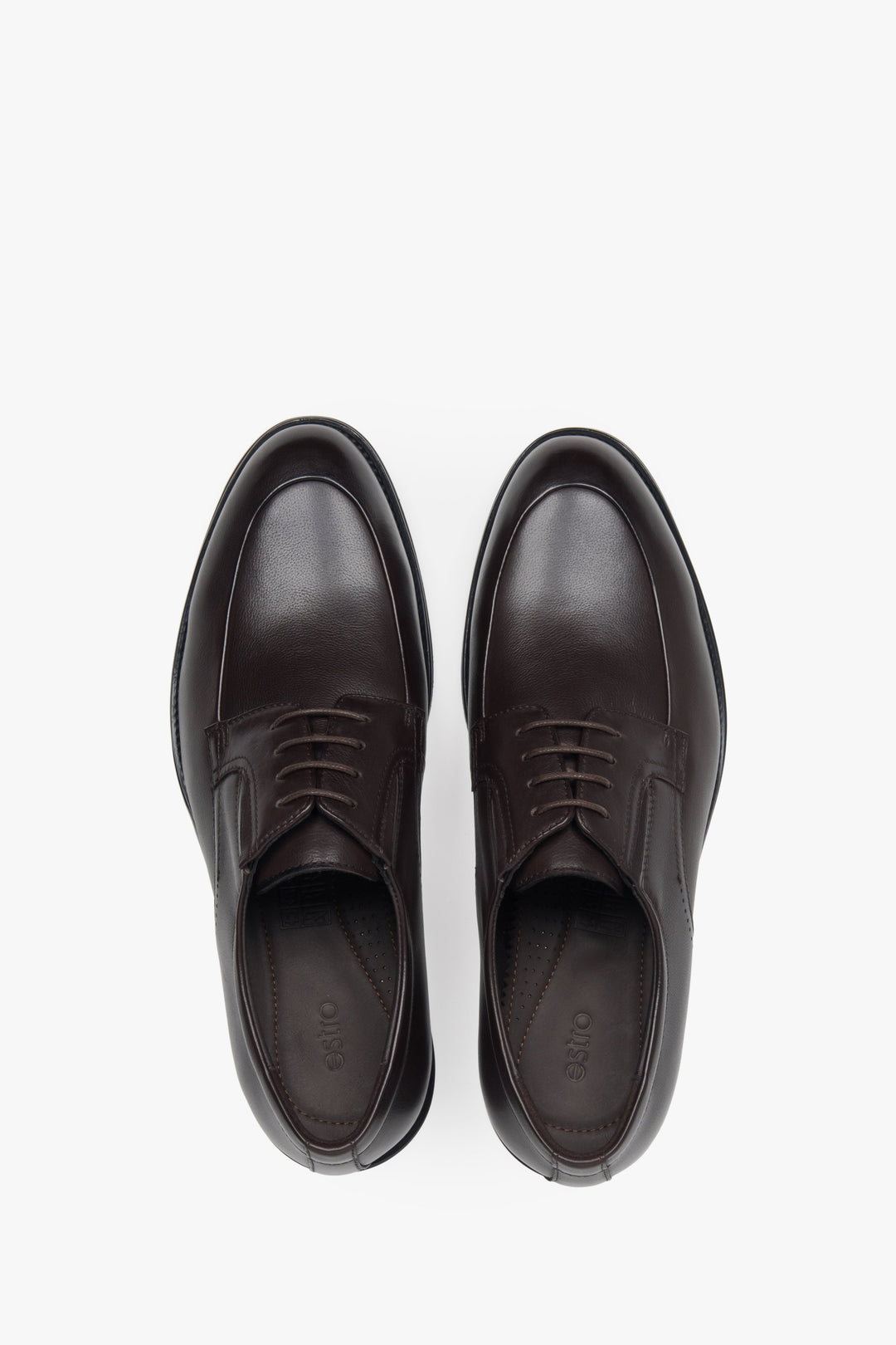 Men's derby shoes, dark brown, made of genuine leather, Estro.