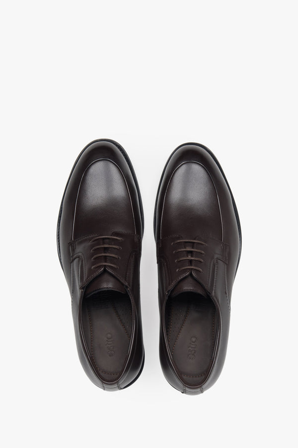 Men's derby shoes, dark brown, made of genuine leather, Estro.