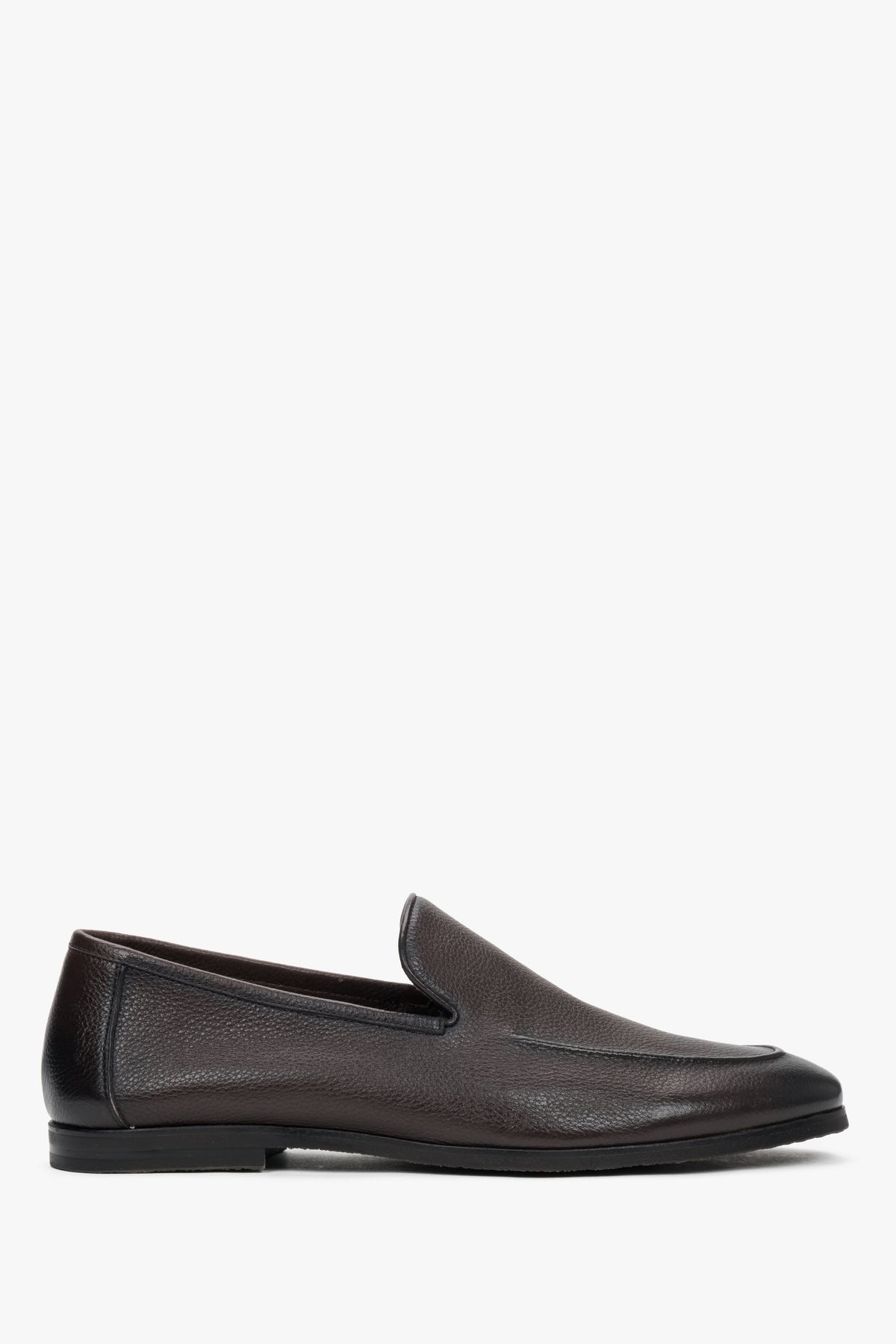 Men's dark brown formal loafers in genuine leather with raised seams, Estro.