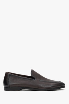Men's dark brown formal loafers in genuine leather with raised seams, Estro.
