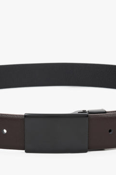 Dark brown men's leather belt with a minimalist buckle.