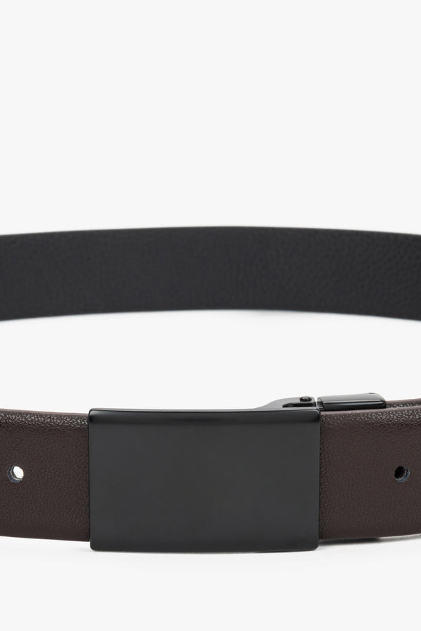 Dark brown men's leather belt with a minimalist buckle.