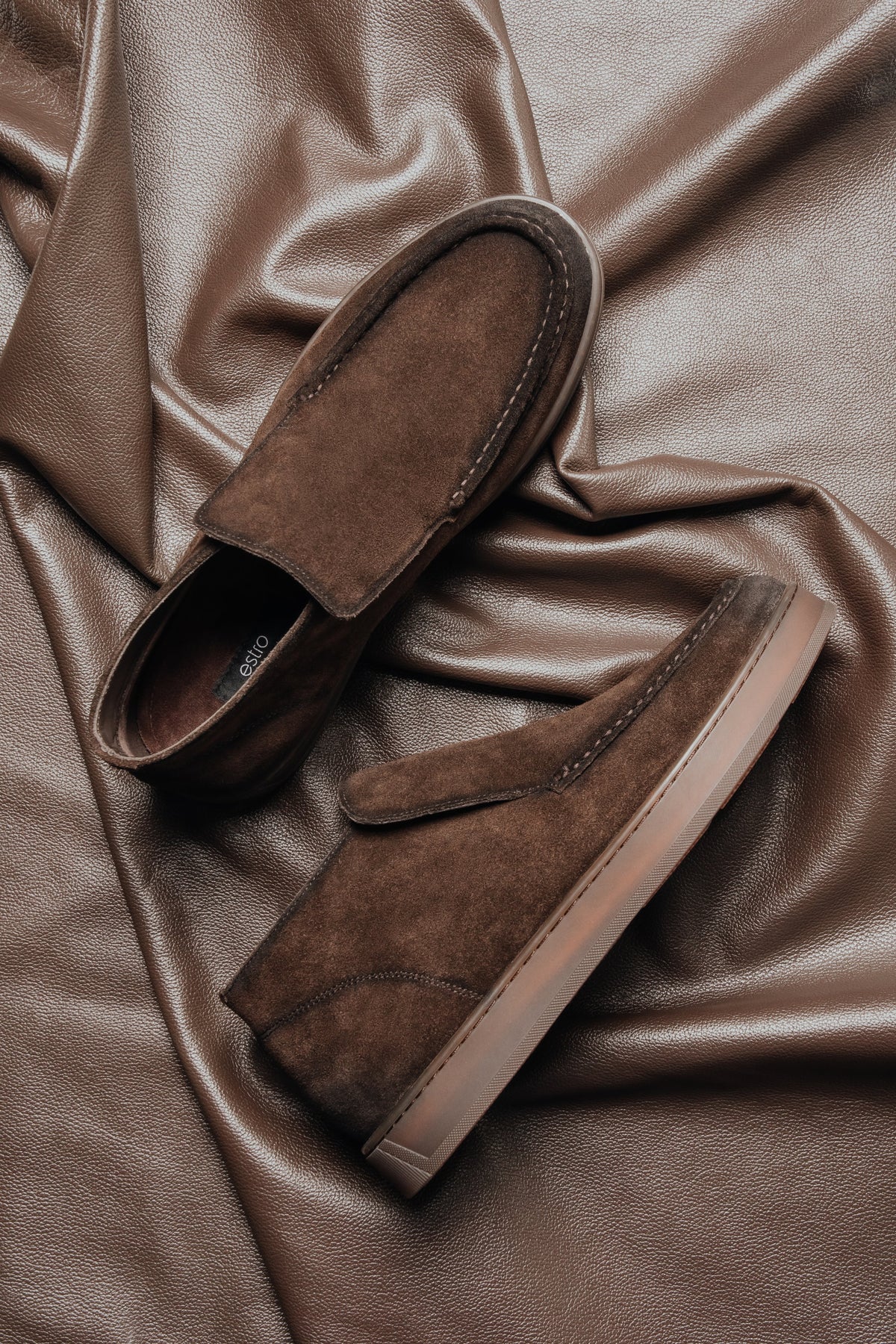 Men's Dark Brown Genuine Velour High-Top Loafers Estro ER00120638.