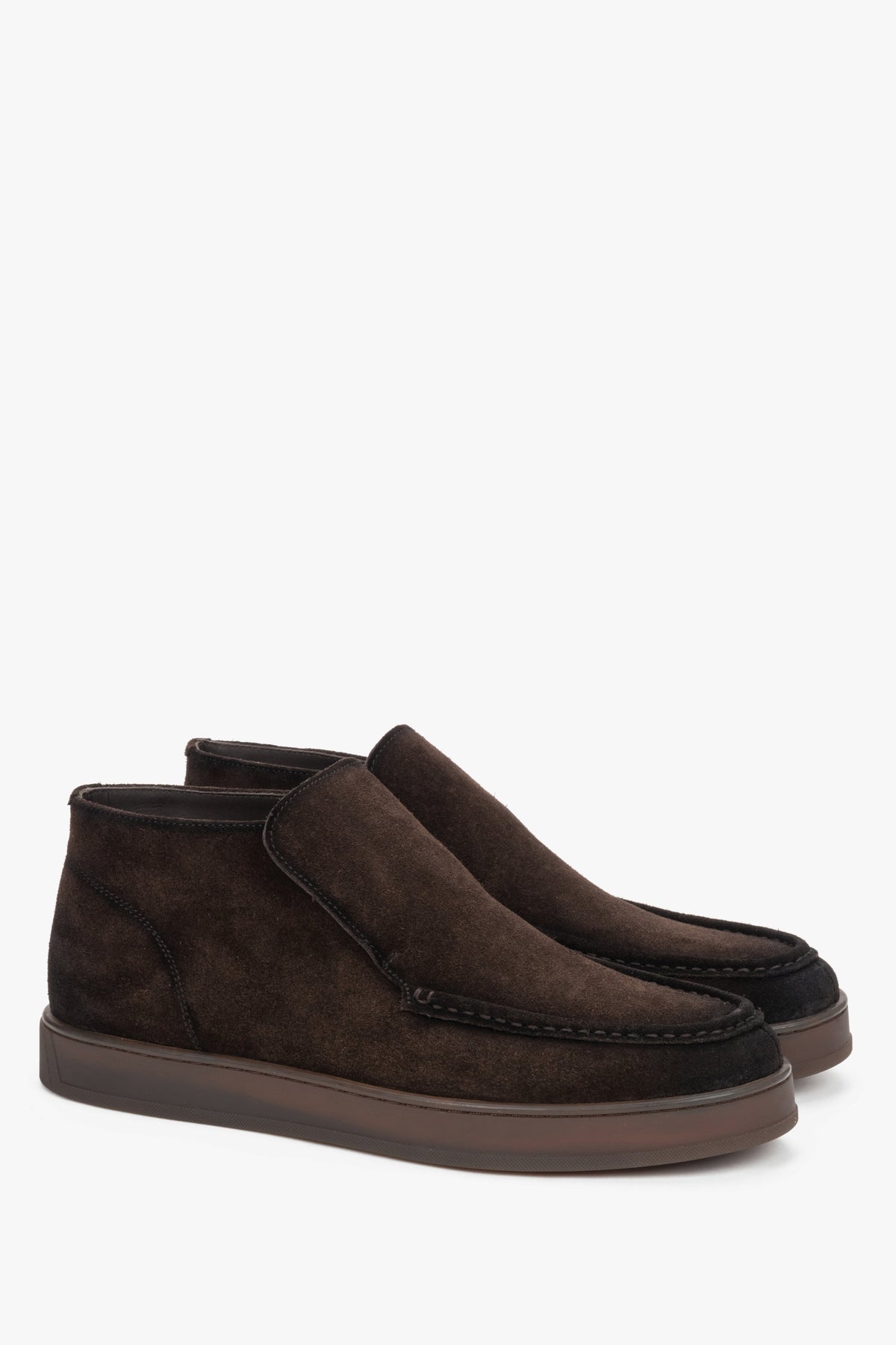 Estro - men's dark brown genuine velour high-top loafers.