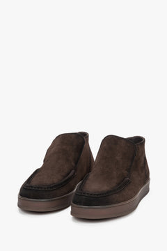 Men's dark brown natural velour high-top loafers Estro.