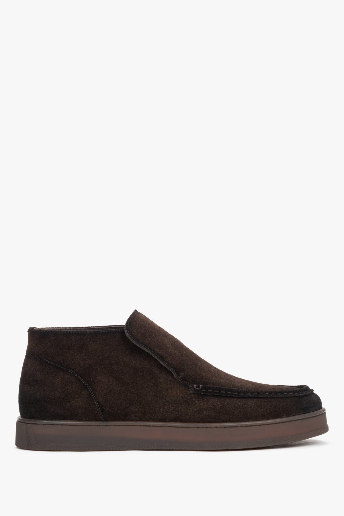 Men's high-top loafers, dark brown, made of natural velour, Estro.