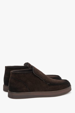 Made of natural velour, men's dark brown slip-on high-top shoes Estro.