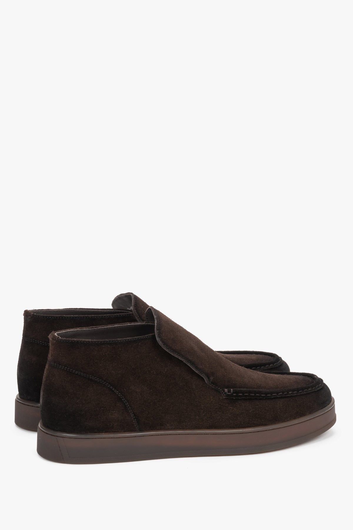 Made of natural velour, men's dark brown slip-on high-top shoes Estro.