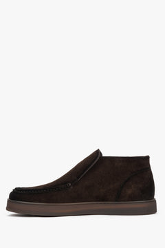 Dark brown men's velour high-top loafers Estro.