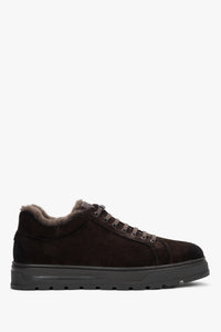 Men's Dark Brown Genuine Velour Low-Top Sneakers with Warm Fur Lining Estro ER00120667.